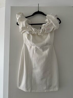 White Ruffle-Neck Mini Dress - Elegant Women's Dress